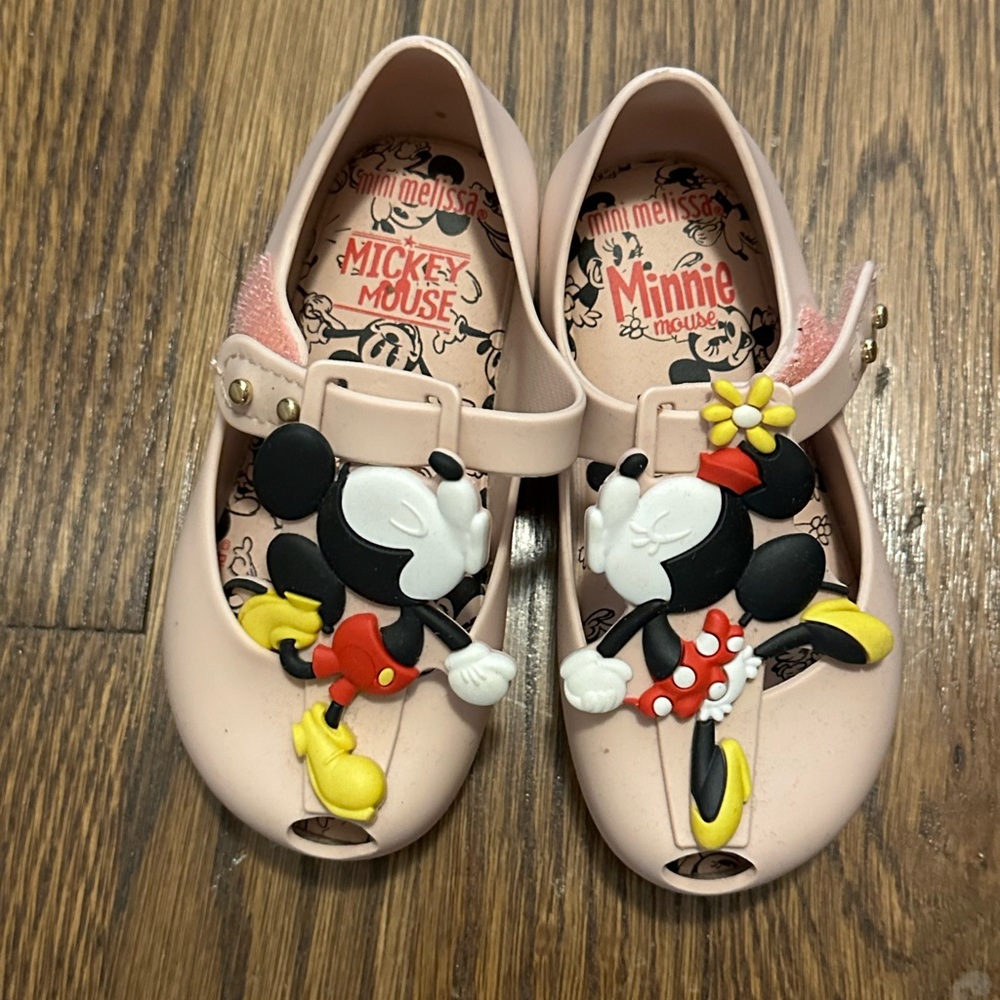 Mini Melissa Mickey and Minnie pink buckle sandals in great condition